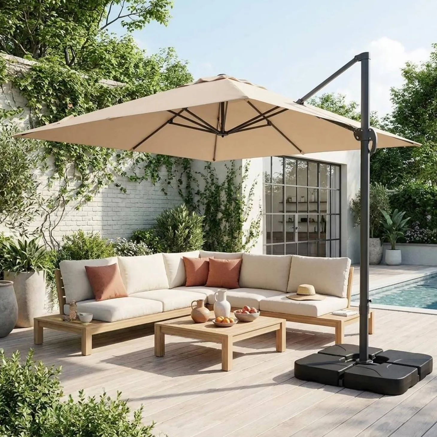 Rectangular cantilever parasol 3x4m + 50x50cm ballast slabs