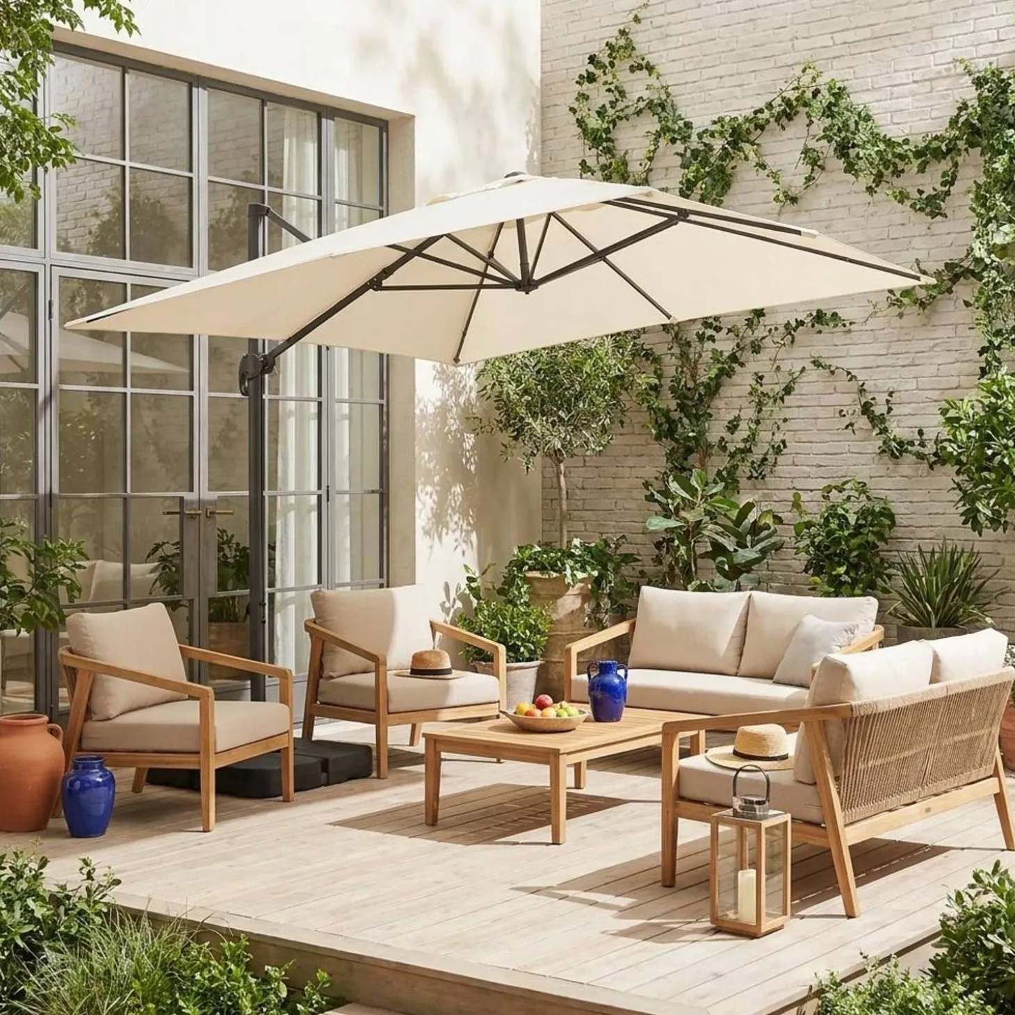 Rectangular cantilever parasol 3x4m + 50x50cm ballast slabs
