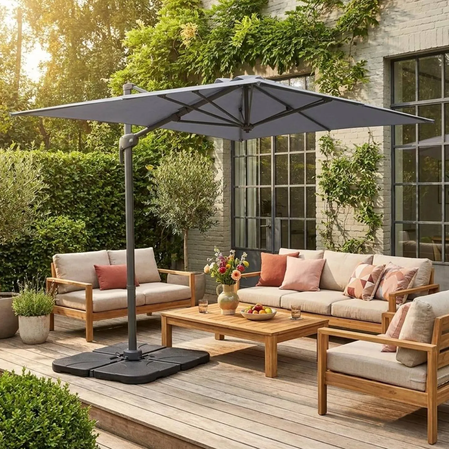 Rectangular cantilever parasol 2x3m + 4 ballast slabs 50x50cm