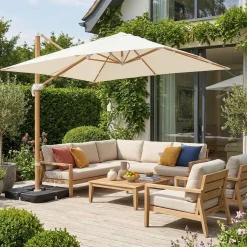 Rectangular cantilever parasol 3x4m, wood-effect mast + 50x50cm ballast slabs