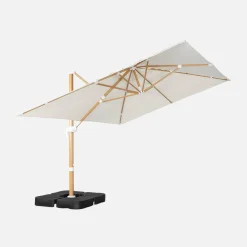 Rectangular cantilever parasol 3x4m, wood-effect mast + 50x50cm ballast slabs