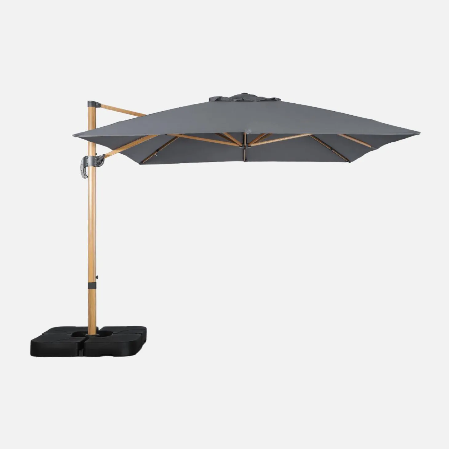 Rectangular cantilever parasol 3x4m, wood-effect mast + 50x50cm ballast slabs