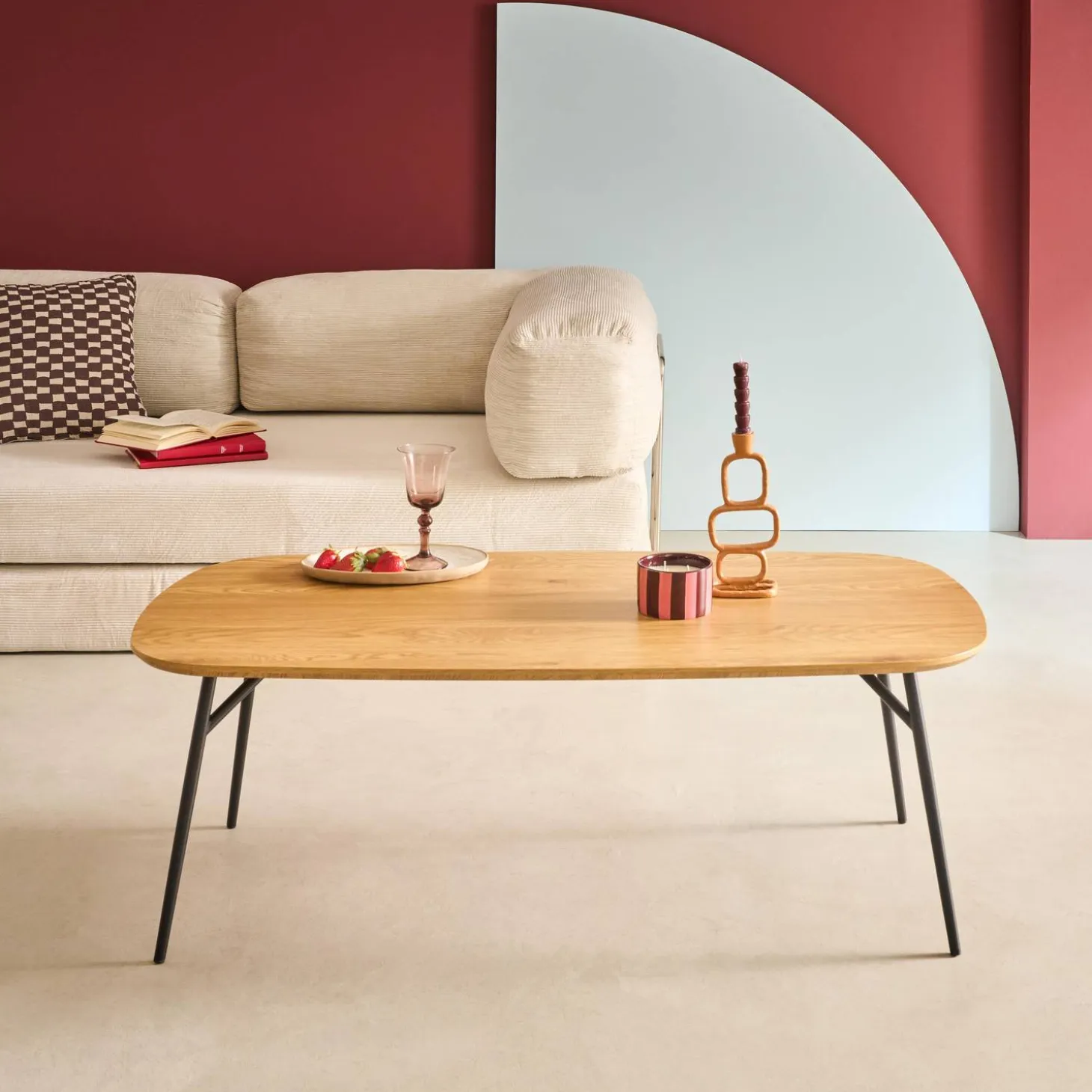 Rectangular coffee table oak effect black metal legs