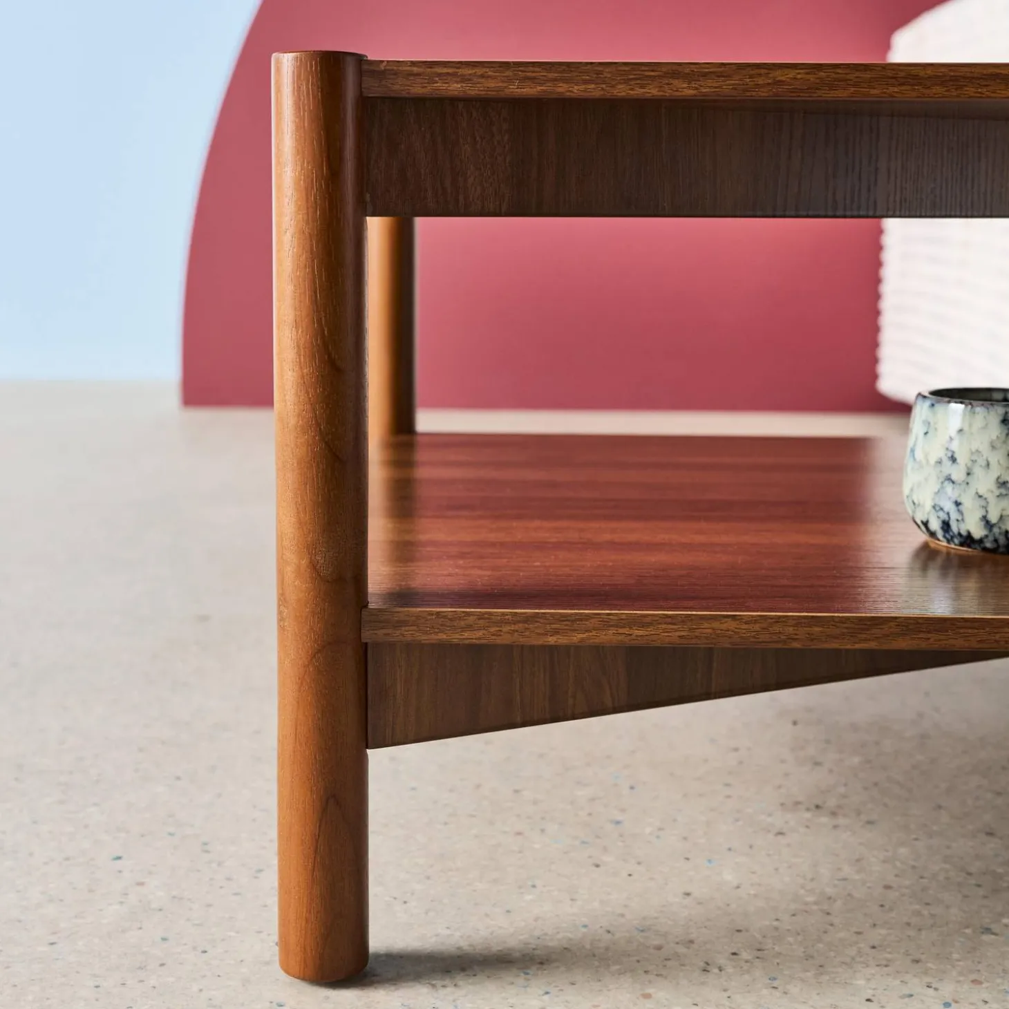 Rectangular coffee table wood decor double tray