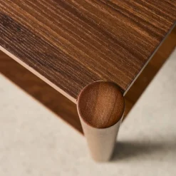 Rectangular coffee table wood decor double tray