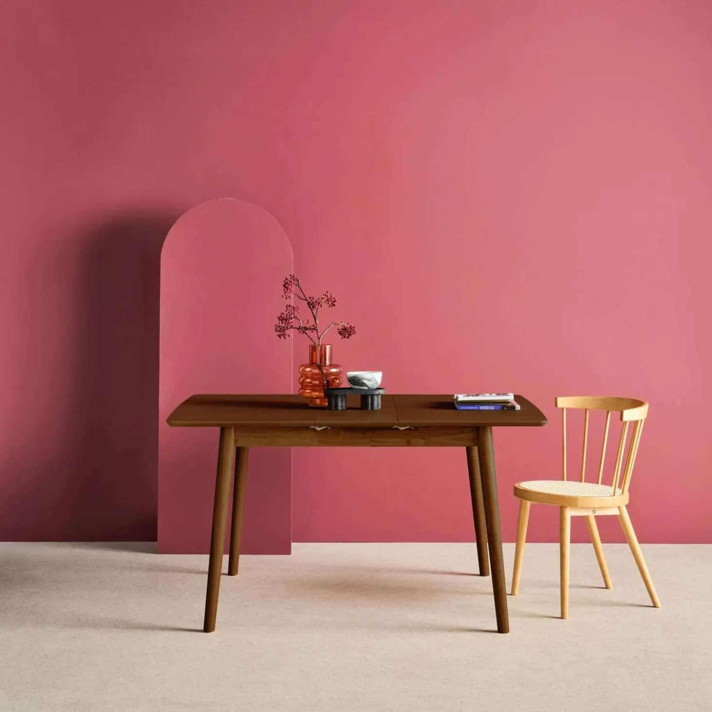Rectangular dining table extendable rubberwood and oak veneer 4-6 seats
