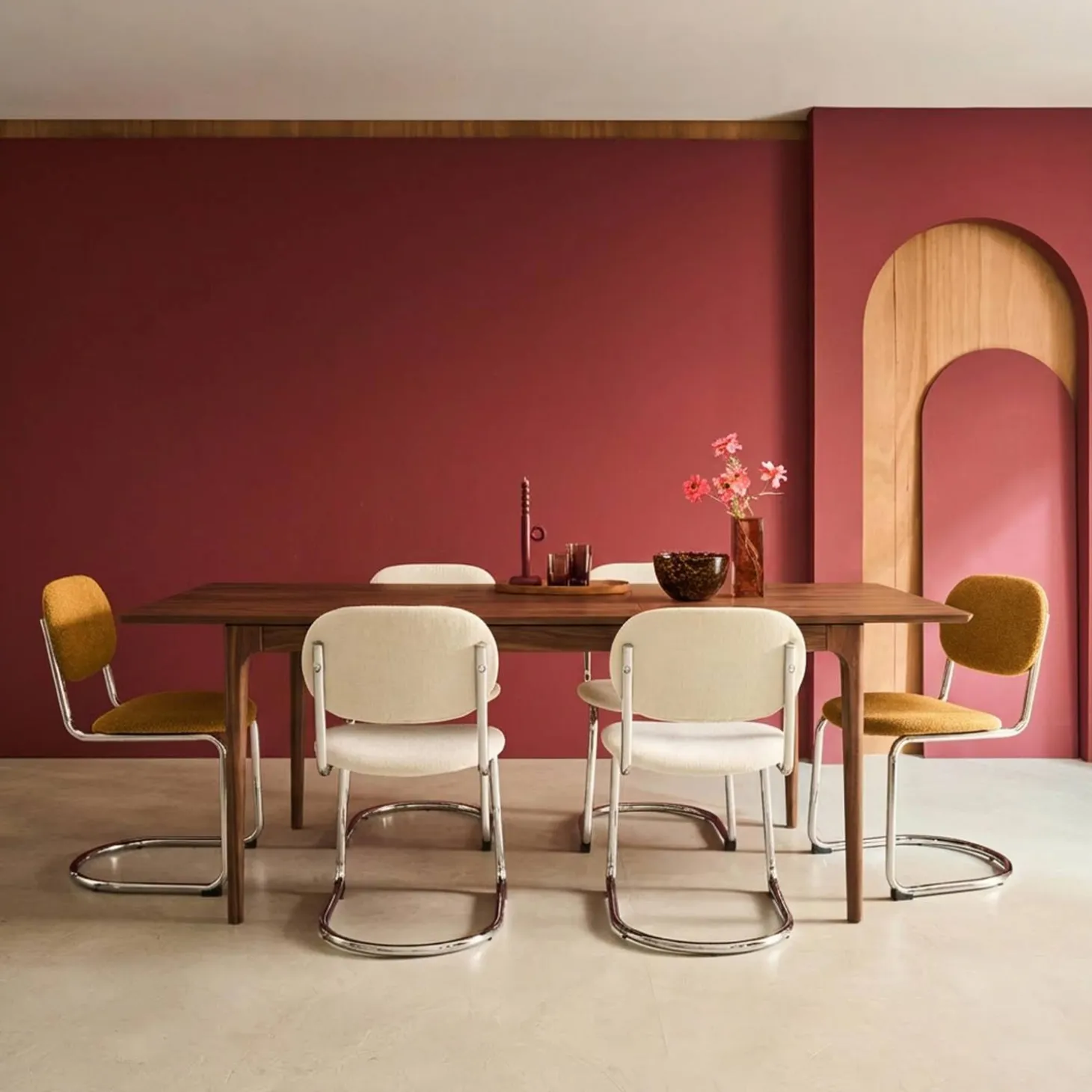Rectangular dining table extendable rubberwood and ash veneer 6-8 seats