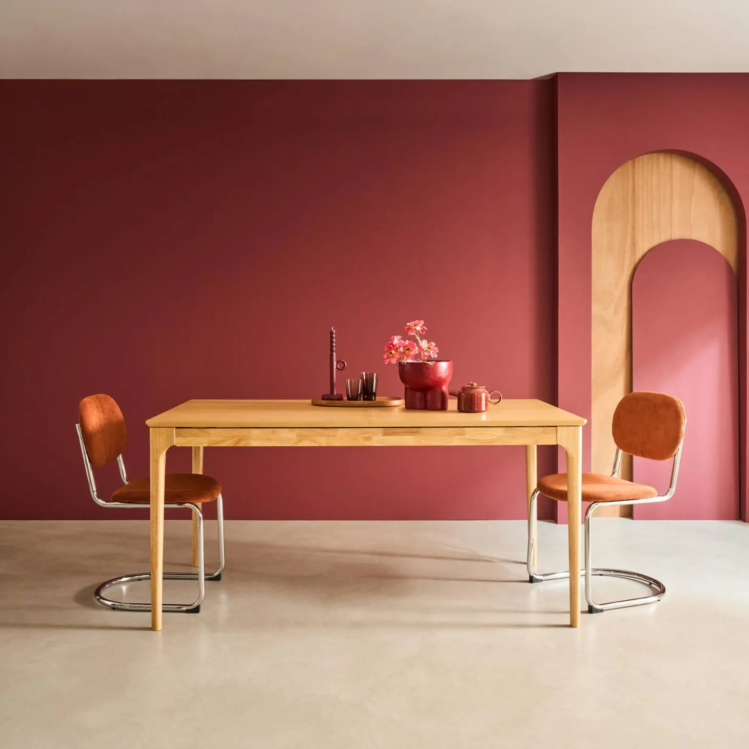 Rectangular dining table extendable rubberwood and ash veneer 6-8 seats