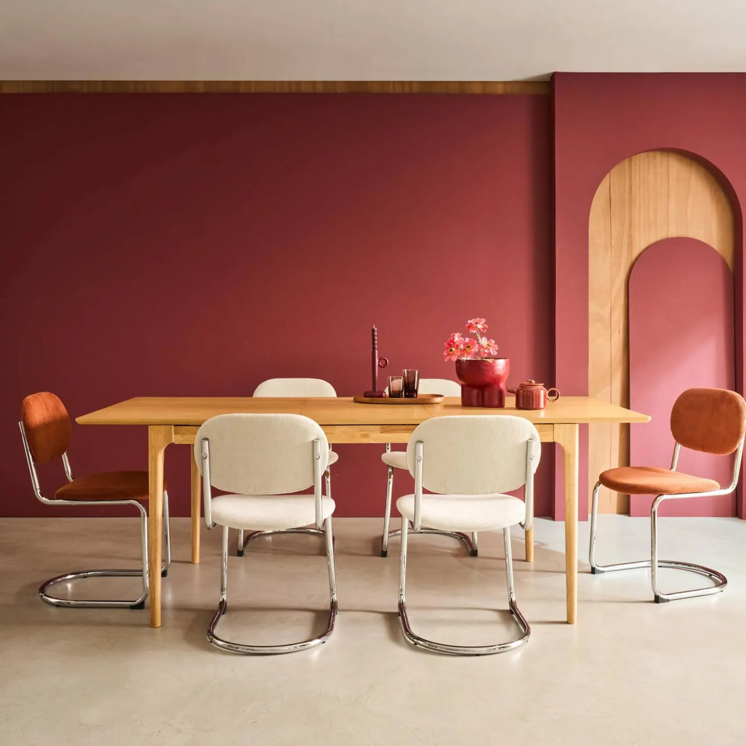 Rectangular dining table extendable rubberwood and ash veneer 6-8 seats