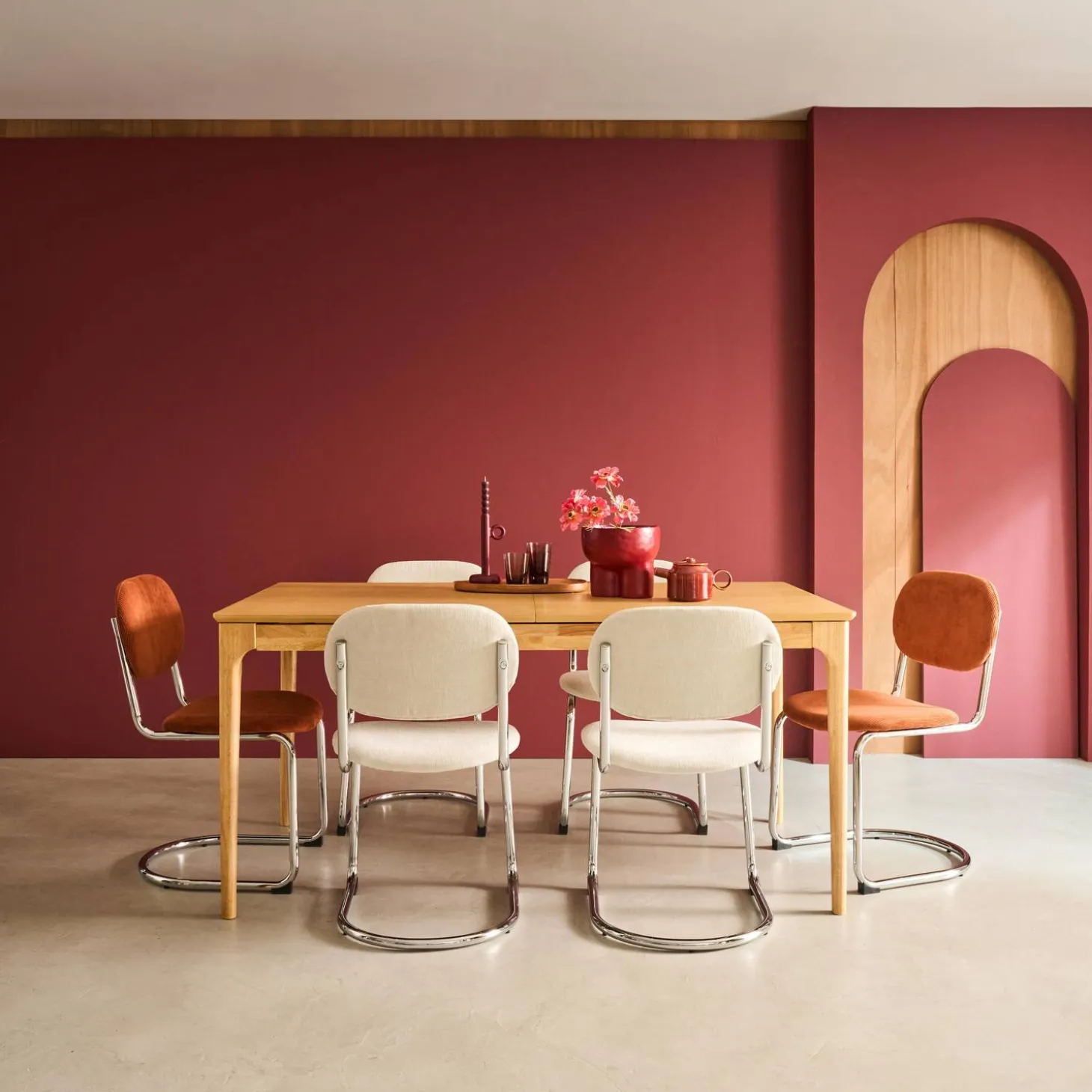 Rectangular dining table extendable rubberwood and ash veneer 6-8 seats