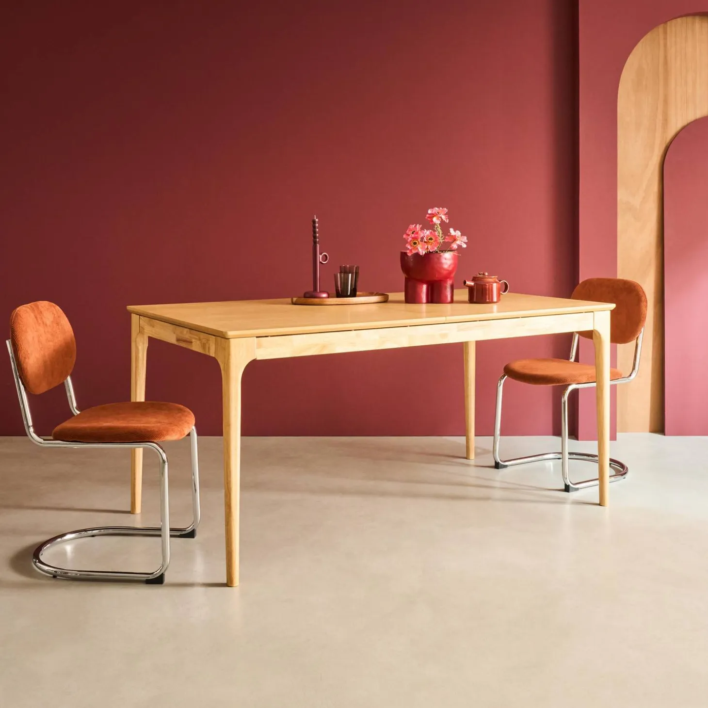 Rectangular dining table extendable rubberwood and ash veneer 6-8 seats