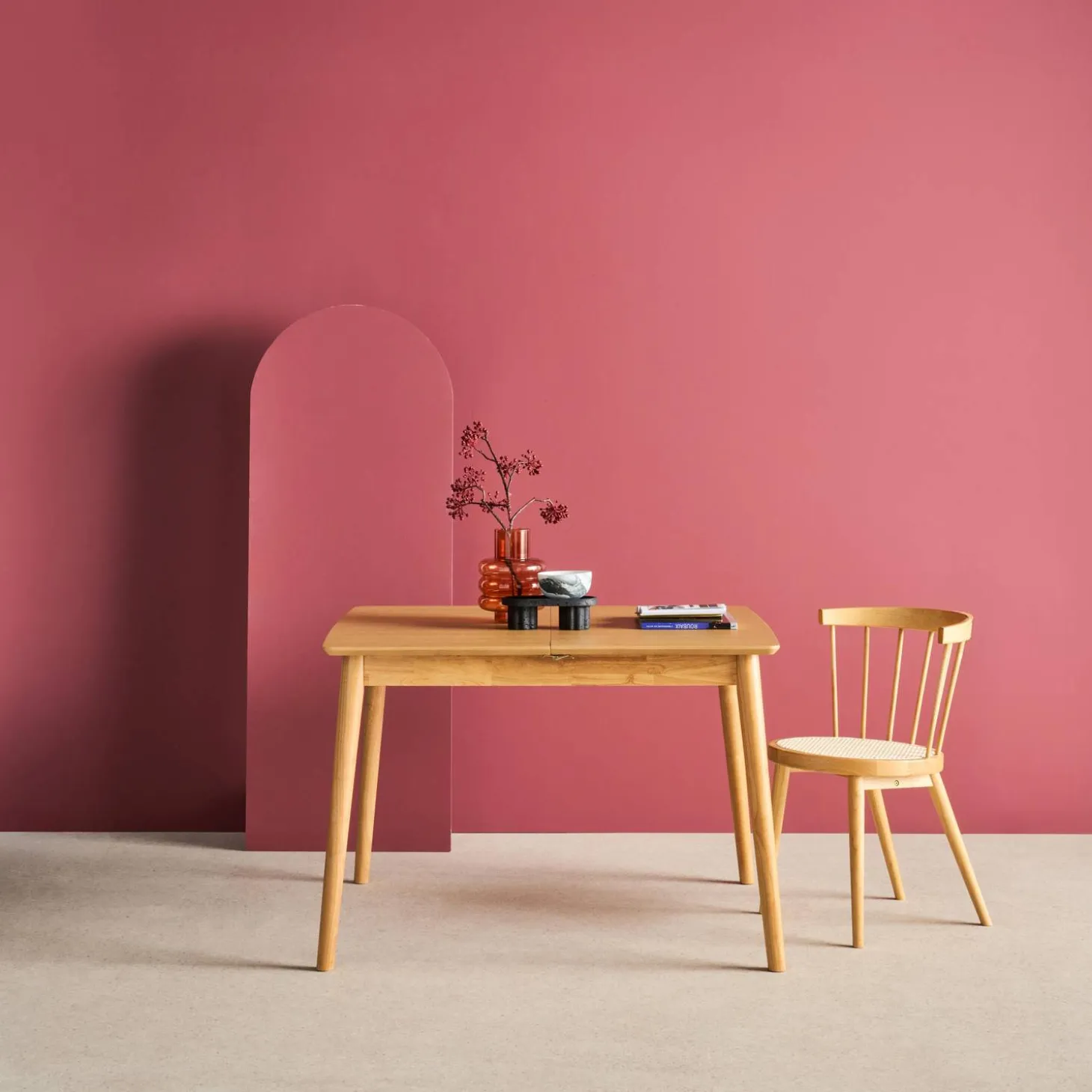 Rectangular dining table extendable rubberwood and oak veneer 4-6 seats