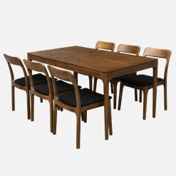 Rectangular dining table in hevea wood and ash veneer, seats 6