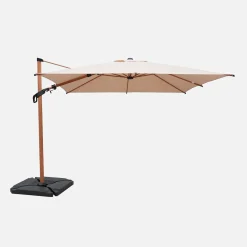 Rectangular offset parasol 3x4m, wood effect mast + 50x50cm ballast slabs