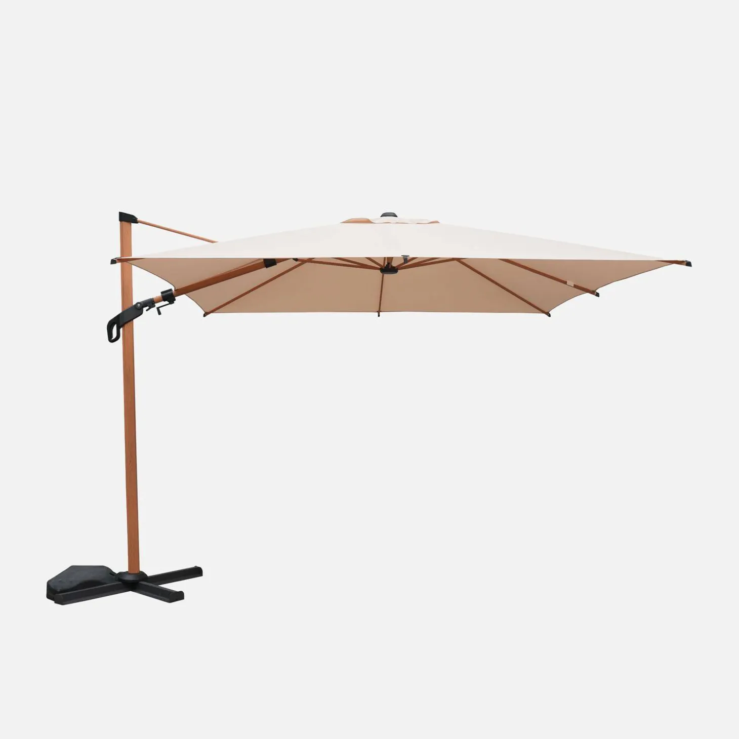 Rectangular offset parasol 3x4m, wood effect pole