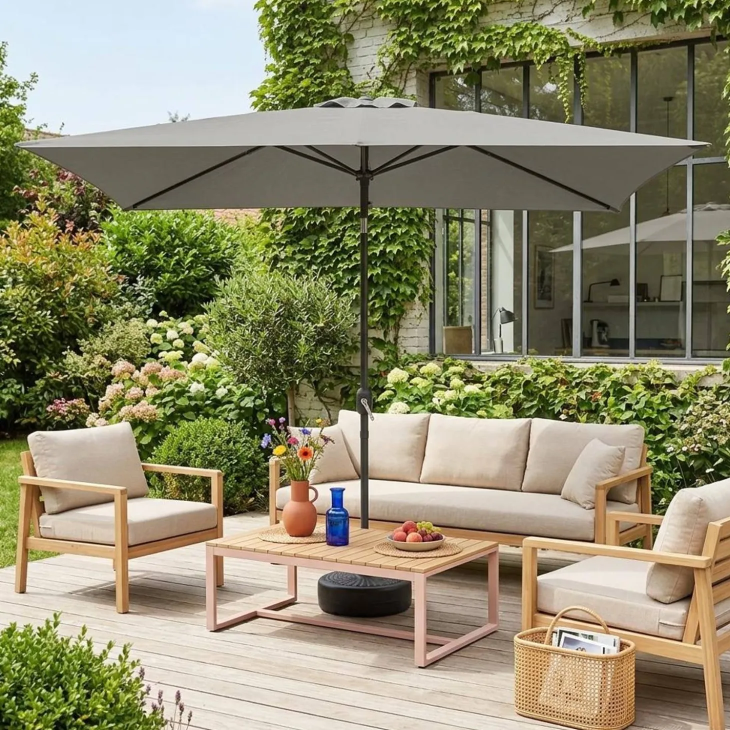 Rectangular parasol 2x3m with central pole