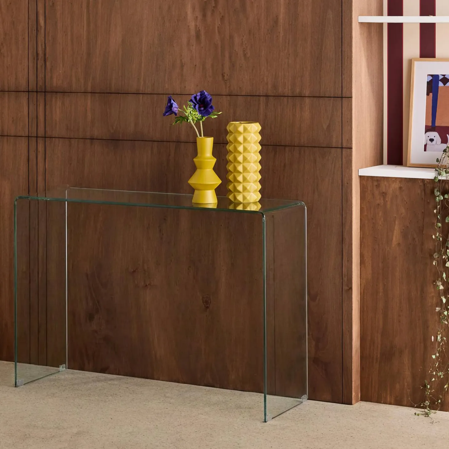 Rectangular tempered glass console