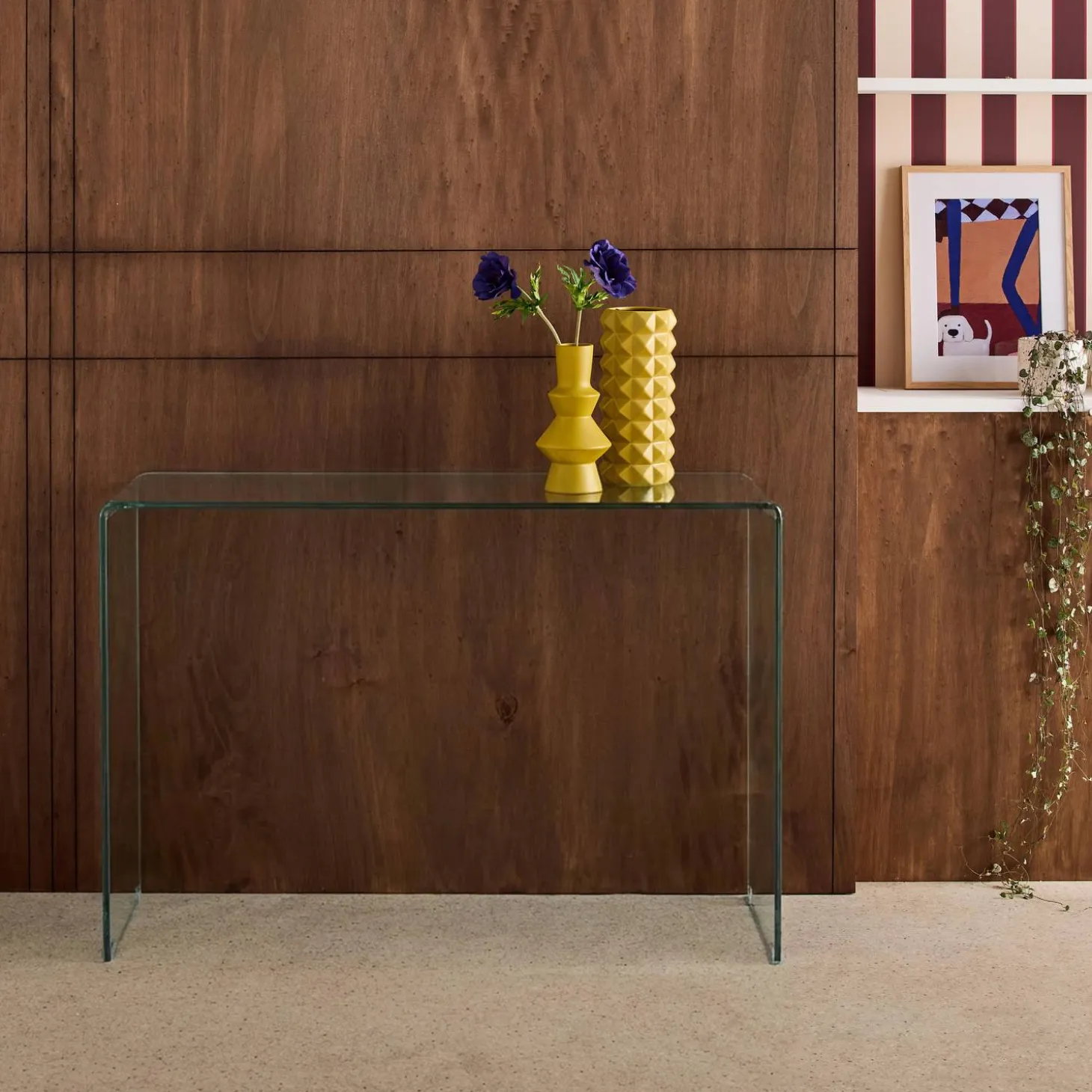 Rectangular tempered glass console