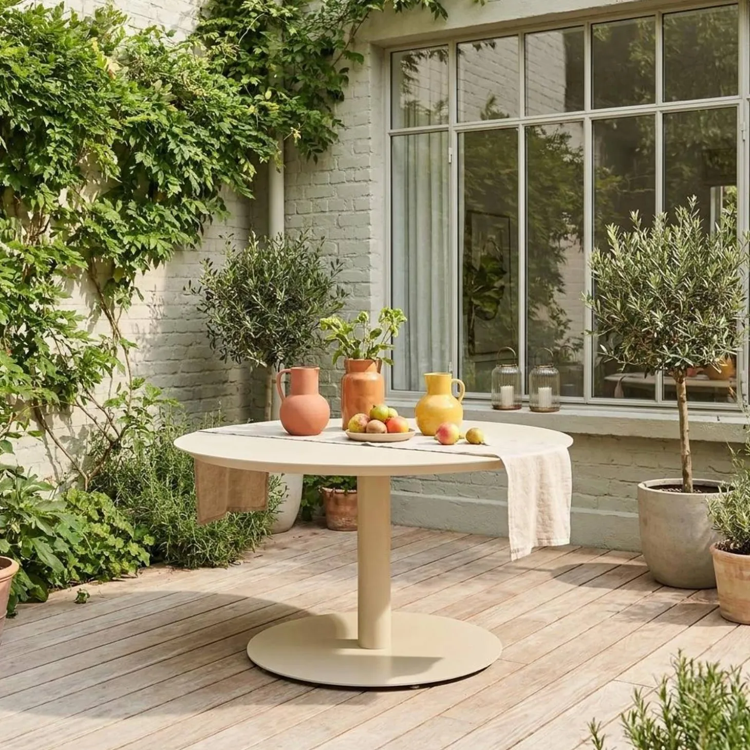 Round aluminum garden table Ø140cm seats 6