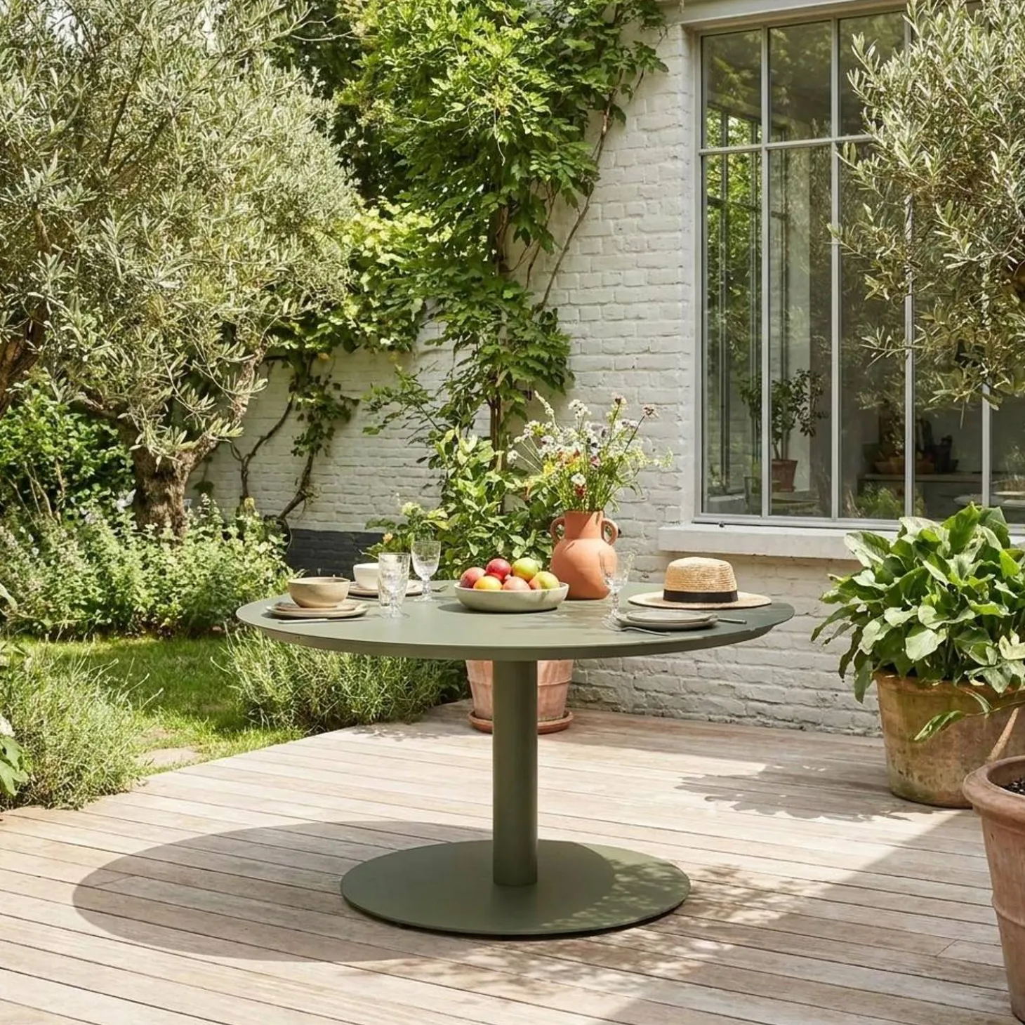 Round aluminum garden table Ø140cm seats 6