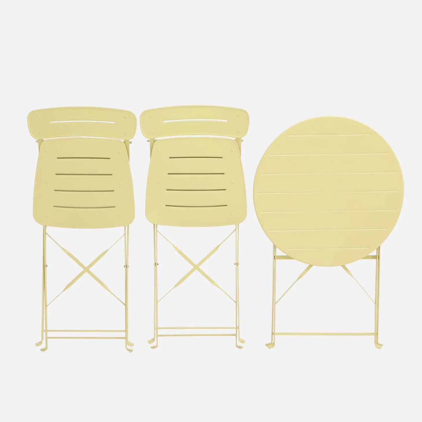 Round bistro garden table, steel, folding + 2 chairs