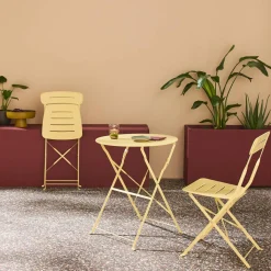 Round bistro garden table, steel, folding + 2 chairs