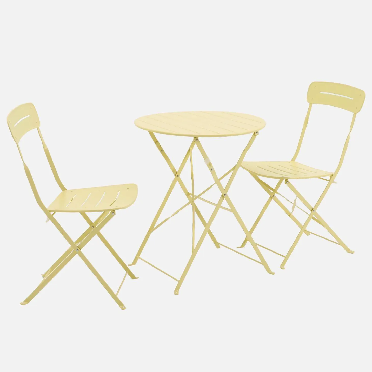 Round bistro garden table, steel, folding + 2 chairs