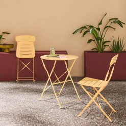 Round bistro garden table, steel, folding + 2 chairs