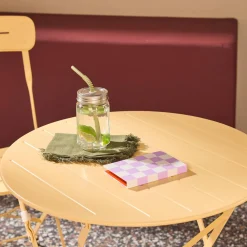 Round bistro garden table, steel, folding + 2 chairs