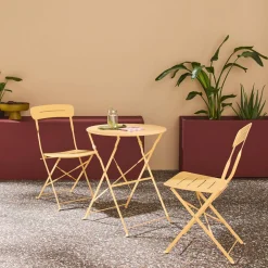 Round bistro garden table, steel, folding + 2 chairs