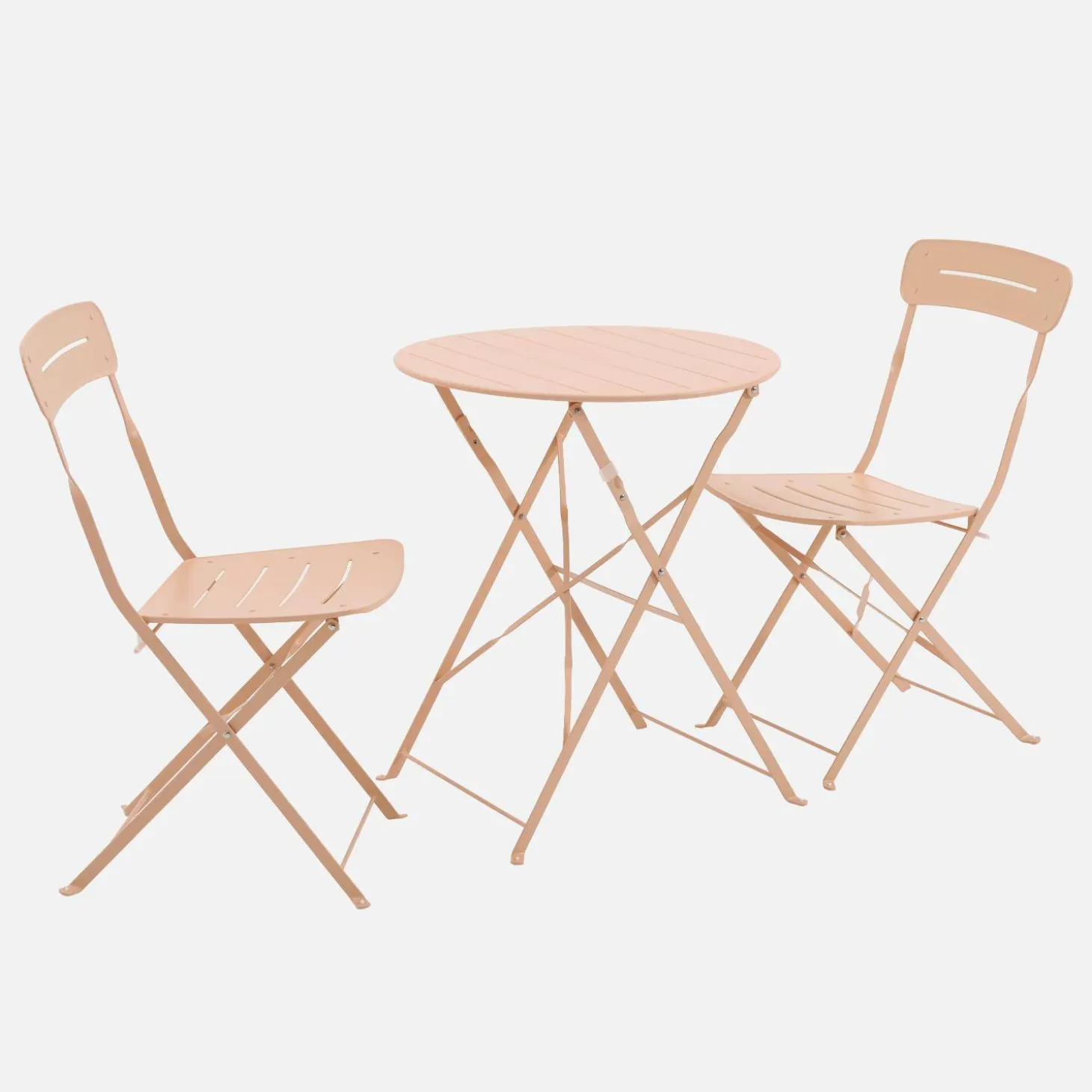 Round bistro garden table, steel, folding + 2 chairs
