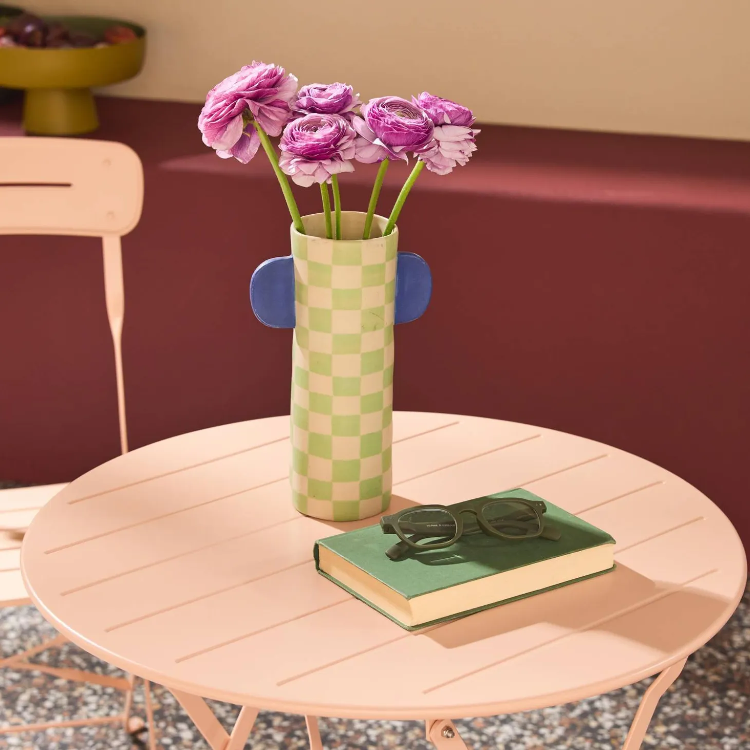 Round bistro garden table, steel, folding + 2 chairs