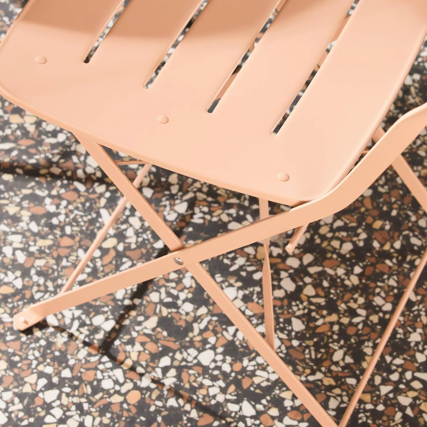 Round bistro garden table, steel, folding + 2 chairs