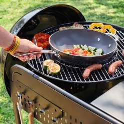 Round charcoal barbecue enamelled steel Ø53cm with trolley
