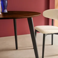 Round dining table wood effect black metal legs 4-seater