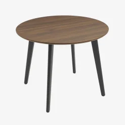 Round dining table wood effect black metal legs 4-seater
