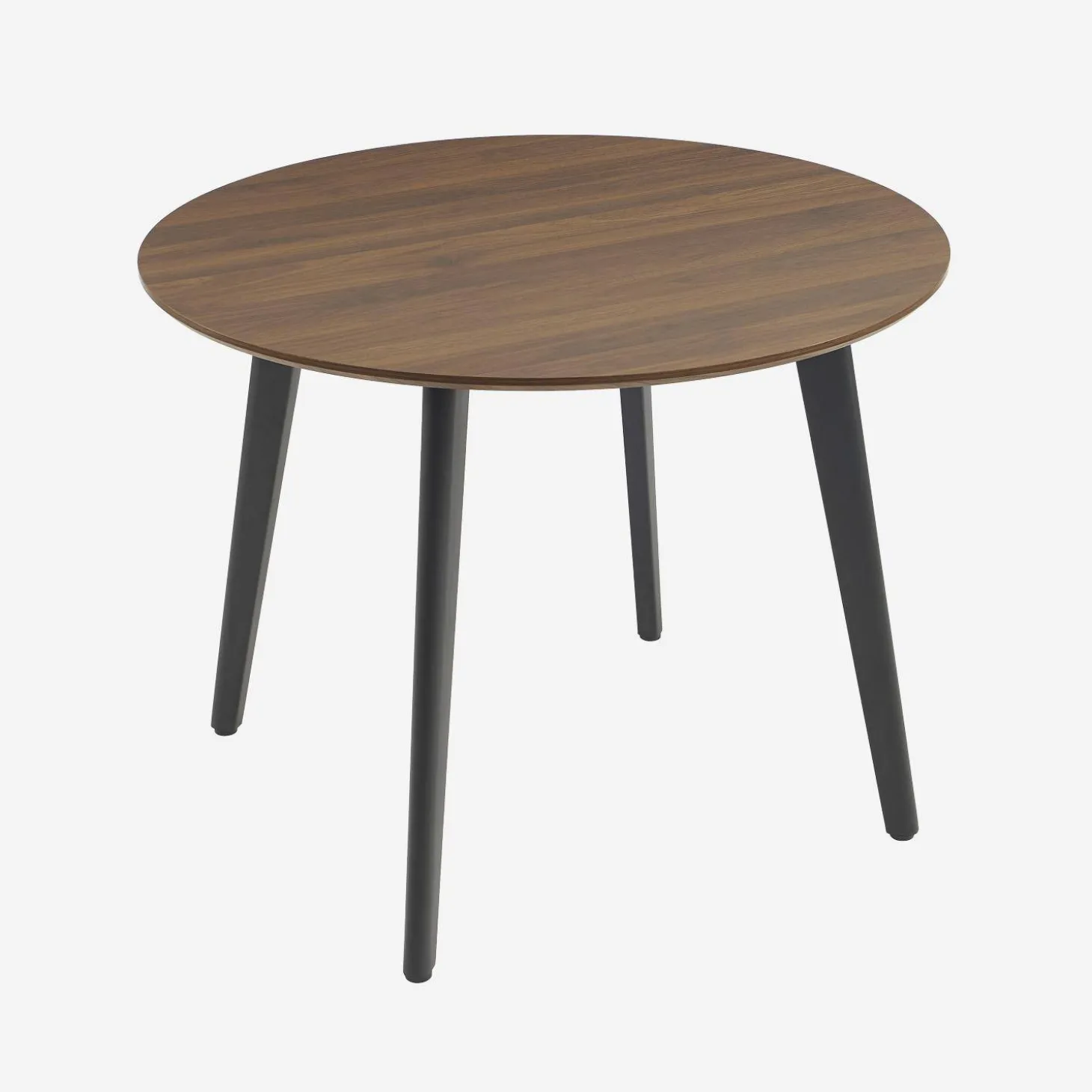 Round dining table wood effect black metal legs 4-seater