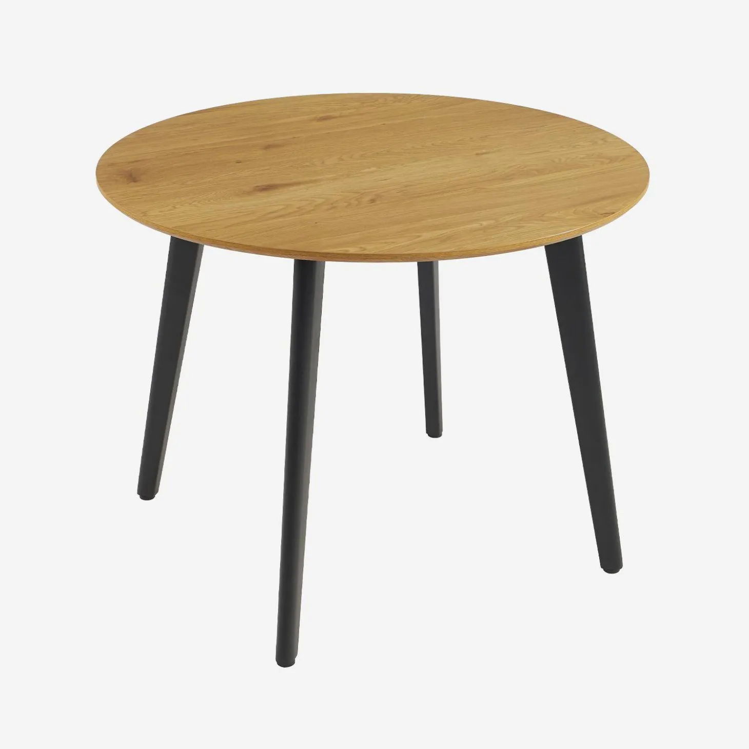 Round dining table wood effect black metal legs 4-seater