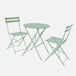 Round folding metal bistro garden table with 2 chairs