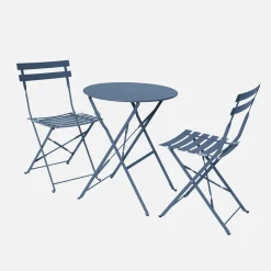 Round folding metal bistro garden table with 2 chairs