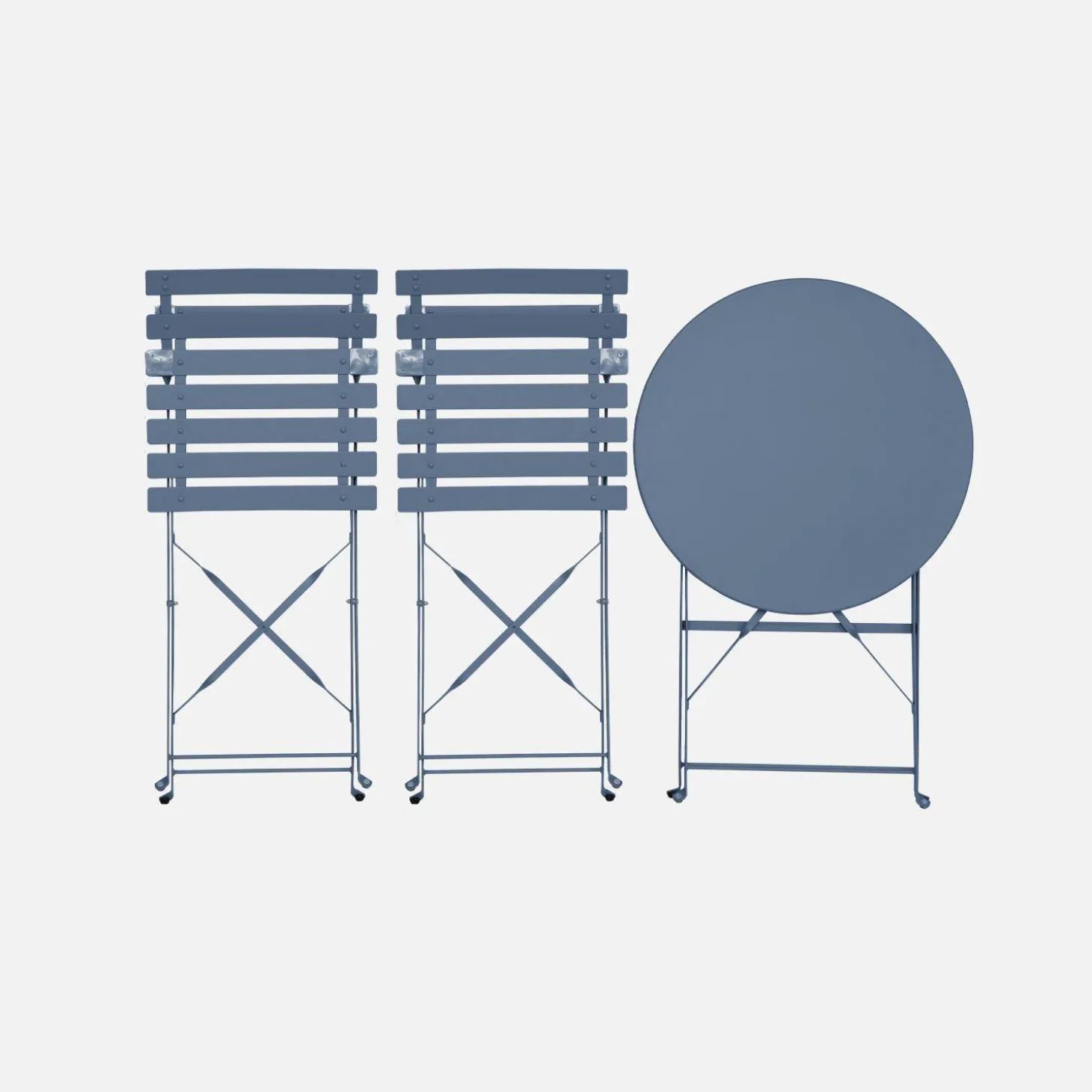 Round folding metal bistro garden table with 2 chairs