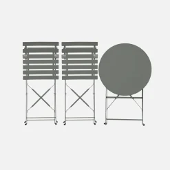 Round folding metal bistro garden table with 2 chairs