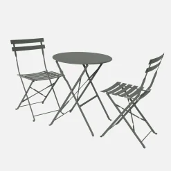 Round folding metal bistro garden table with 2 chairs
