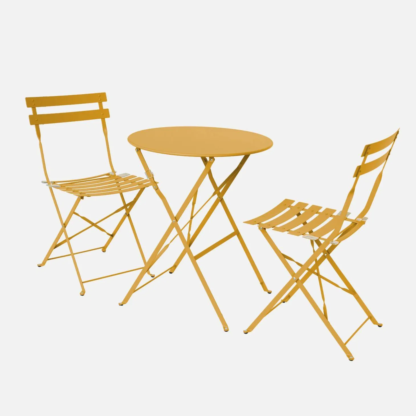 Round folding metal bistro garden table with 2 chairs