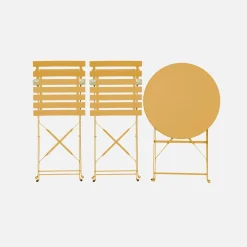 Round folding metal bistro garden table with 2 chairs