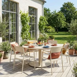 Round garden table aluminium + 6 armchairs
