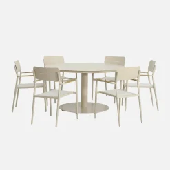 Round garden table aluminium + 6 armchairs