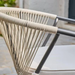 Round garden table aluminium and glass + 6 armchairs