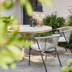 Round garden table aluminum and glass seats 6