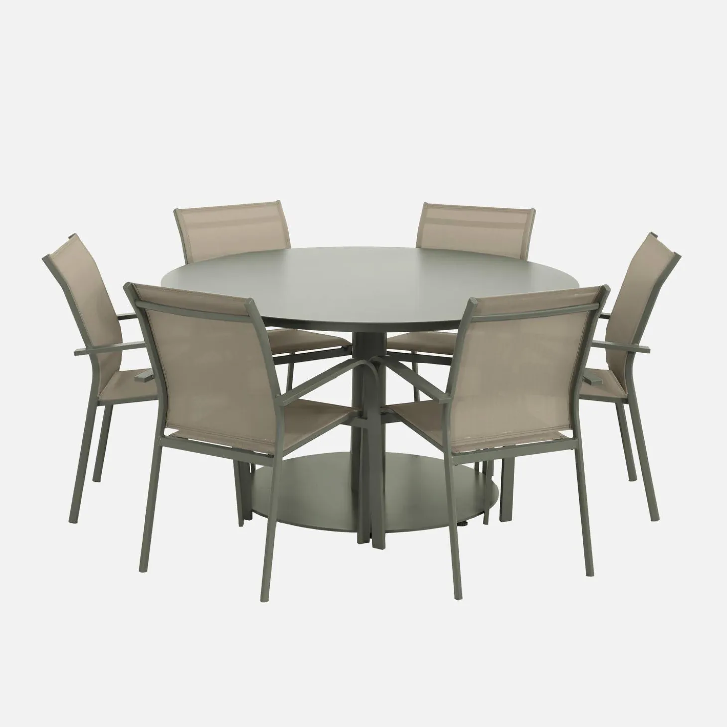Round garden table Ø140cm aluminium + 6 chairs